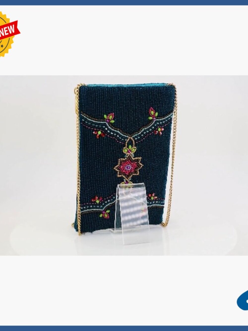 Beaded Crossbody Phone Bag Clutch with Adjustable Strap for Evening Wear - Picture 7 of 7